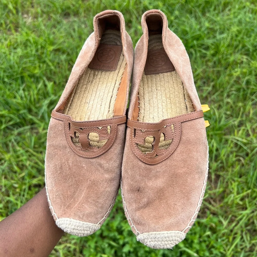 Tory Burch Sidney Suede Espadrille Flats Women’s‎ 8.5 Brown Tan Slip-on Shoes